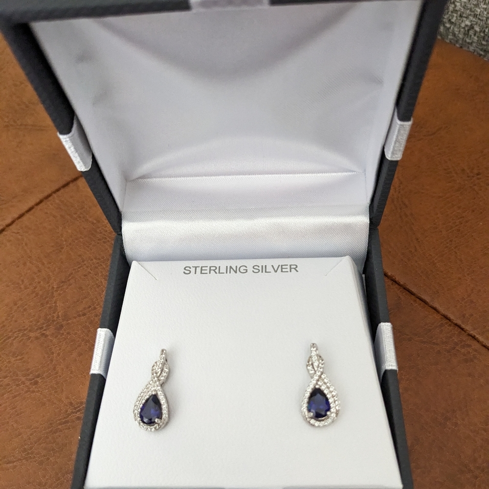 Diamond, sapphire earrings.
